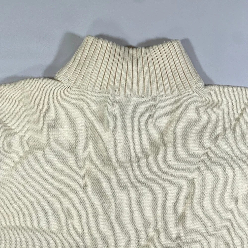 VTG Polo Ralph Lauren Quarter Zip Pullover Mens L Cream Preppy Old Money Sweater